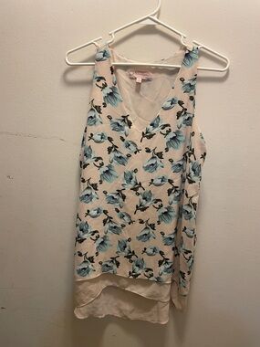 Philosophy Cream Sleeveless V-Neck Top with Blue Floral Print